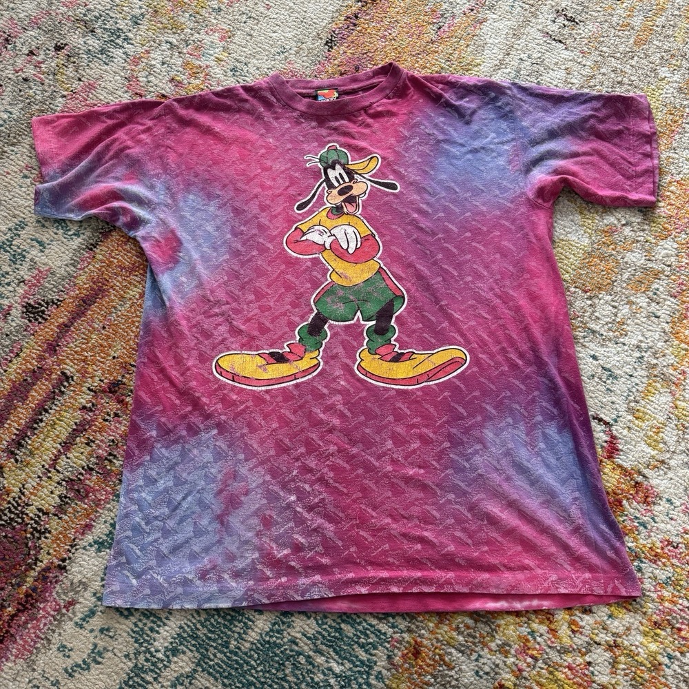 Vintage 90s Disney Goofy Tie Dye Single Stitch T Short Men's Size Large
